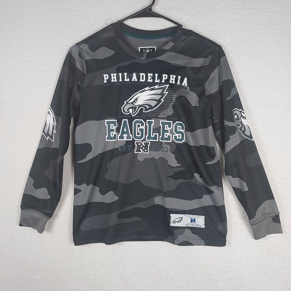 Philadelphia Eagles Youth Large 10-12 Long Sleeve Shirt NFL Team Apparel Camo